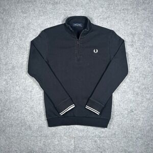 Fred Perry 1/4 zip Pullover sweater Kids 11-12yrs Black Laurel Wreath Sweatshirt